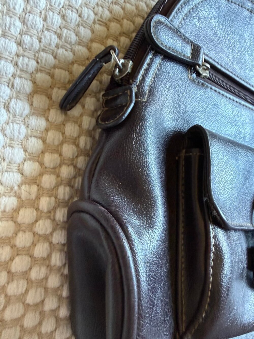 Brown Faux Leather Mini Backpack - Picture 3 of 13